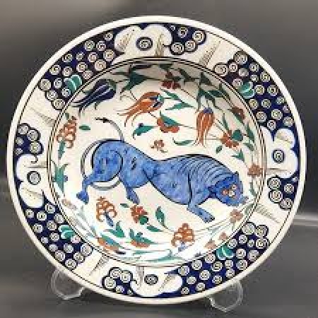 16 yy iznik Aslanlı Çini Tabak 25 cm