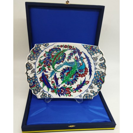 Tavus Kuşu Figürlü 30 Cm Kesik Çini Tabak 