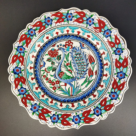 Tavus Kuşu Motifli Çini Tabak 30 cm