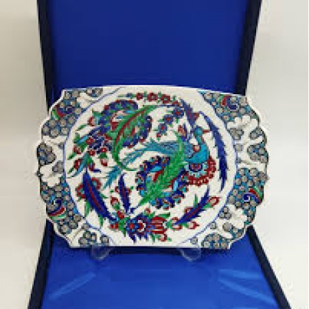 Tavus Kuşu Figürlü 30 Cm Kesik Çini Tabak 