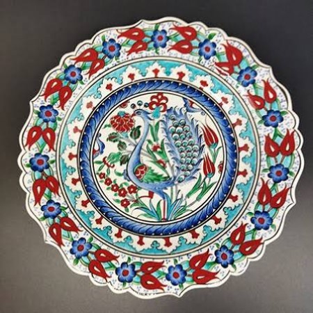 Tavus Kuşu Motifli Çini Tabak 30 cm