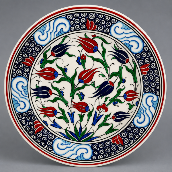 Düz Lenger Laleli Çini Tabak - 25 cm Düz Lenger Laleli Çini Tabak - 25 cm