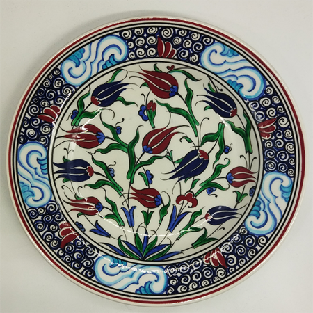 Düz Lenger Laleli Çini Tabak - 25 cm