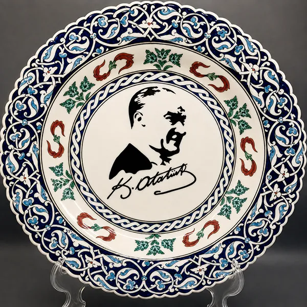 Mustafa Kemal Atatürk Silüetli Çini Tabak - 30 cm Mustafa Kemal Atatürk Silüetli Çini Tabak - 30 cm