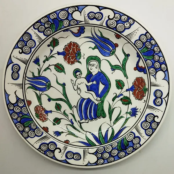 Meryem Ana ve Hz. İsa Figürlü Çini Tabak Meryem Ana ve Hz. İsa Figürlü Çini Tabak