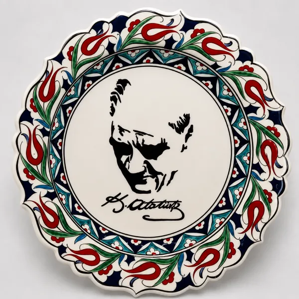 30 cm Gazi Mustafa Kemal Atatürk siluetli Çini Tabak 30 cm Gazi Mustafa Kemal Atatürk siluetli Çini Tabak
